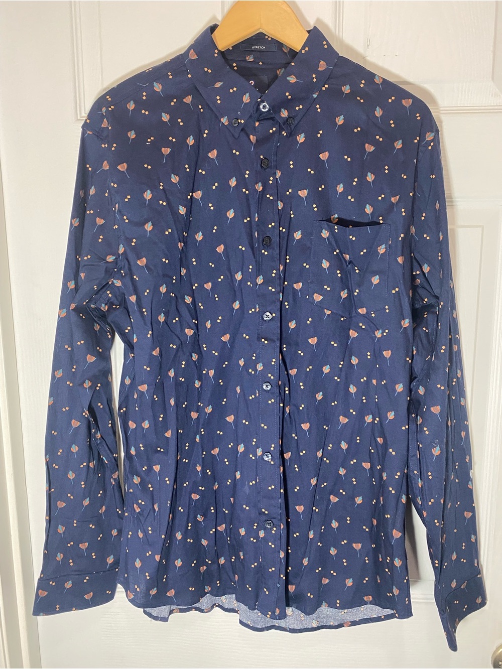 Ben Sherman NWOT Navy Shirt with Orange & Teal Floral Motif